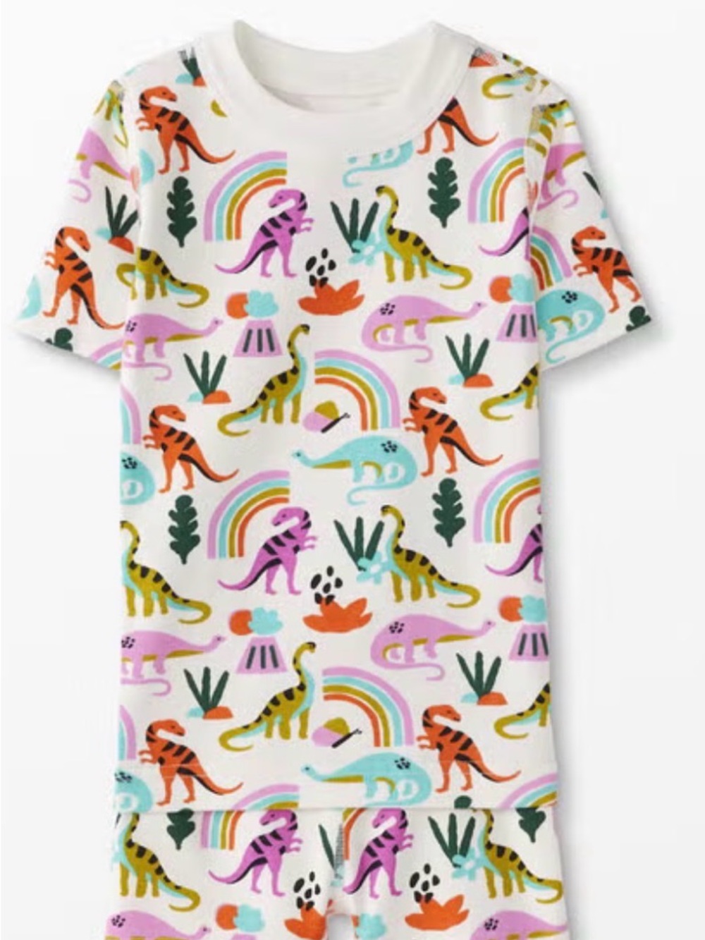 Hanna Andersson White Pajama Set with Multicolor Dino and Rainbow Print